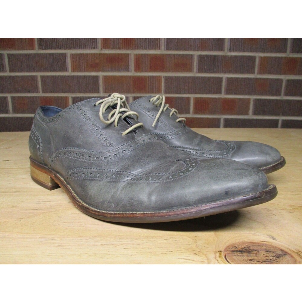 Cole Haan Mens Gray Leather Wingtip Oxford Dress Shoes C25125 Preppy 12 M - Picture 2 of 15
